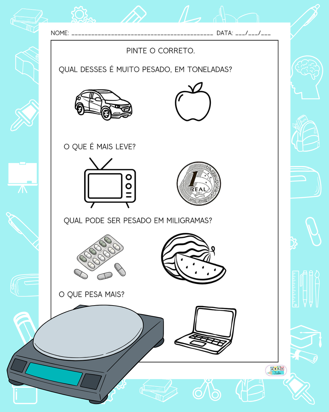 MEDIDAS DE MASSA – 1º ano – ABC da Fabi – Recursos Pedagógicos para ...