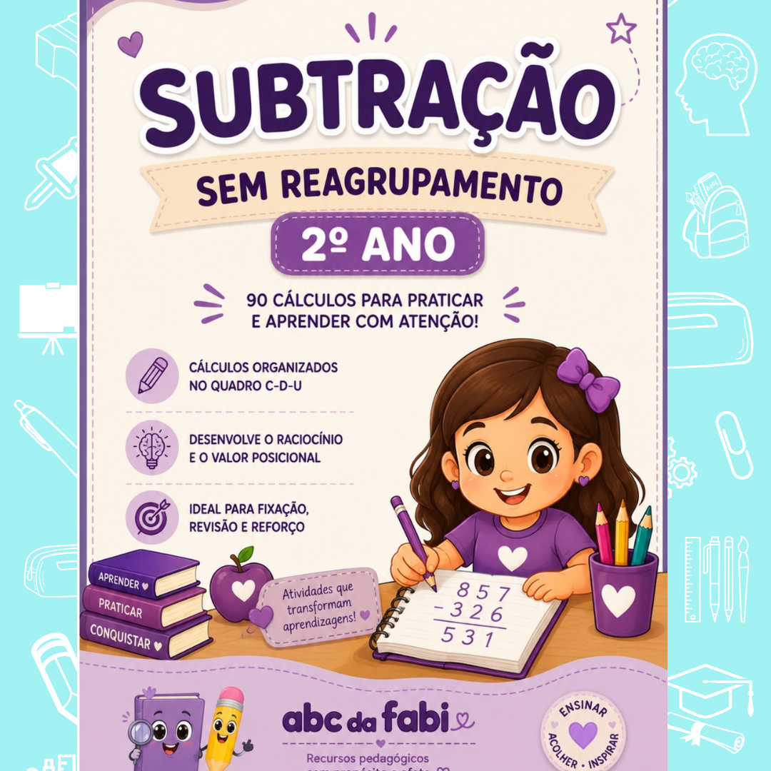 90 cálculos subtração sem reagrupamento 2º ano