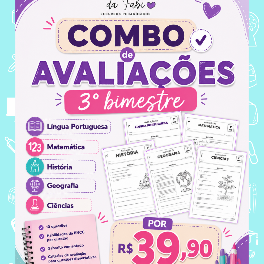 COMBO DE PROVAS 3º ANO 3º BIMESTRE