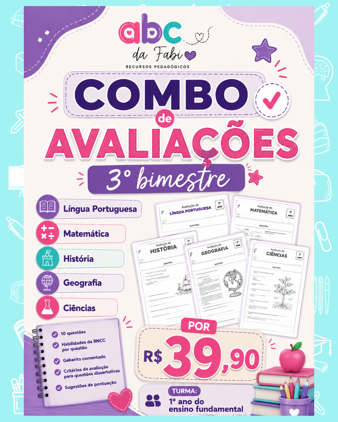 Combo de Provas 1º ano 3º bimestre
